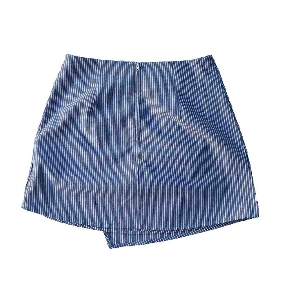 Nasty Gal Primi Women's Blue Cotton Striped Wrap Mini Skirt Size M NWOT - Picture 15 of 16